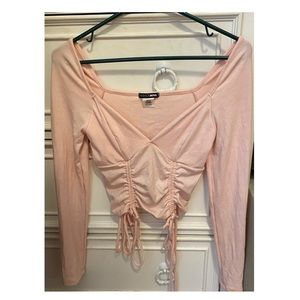 ruched and ribbed long sleeve top